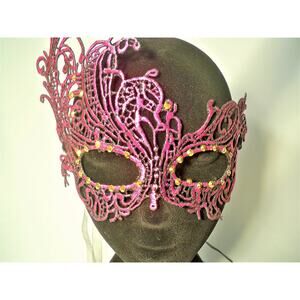 pink fuschia lace mask, bridal prom masquerade costume Halloween venetian mask